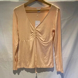Pret-a-porTEE long sleeve cinch bust tee, blush, L NWT